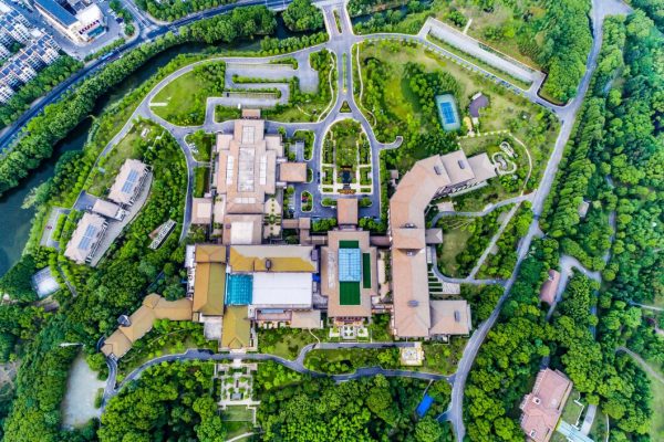 Drone capturing real estate imagery